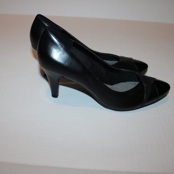 Black Pumps Faux Leather Heels High Heel Shoes Classic Evening Work East Fifth - Picture 4 of 6